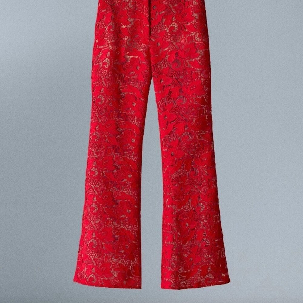 Mango Red Lace Wide Leg Pants - Picture 10 of 10